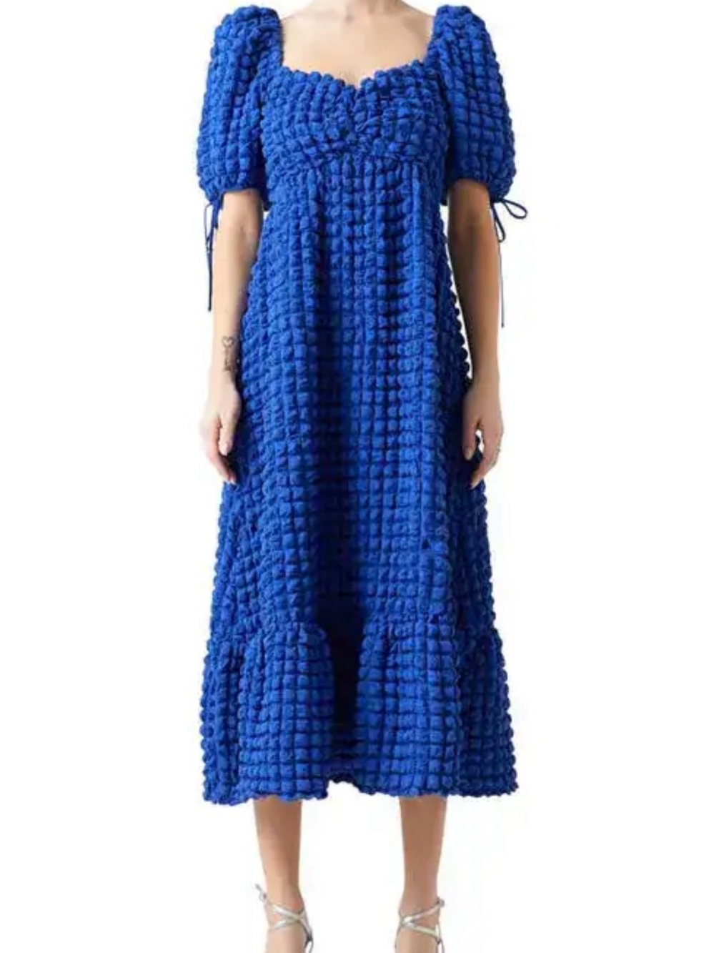 Endless Rose (S) Royal Blue Textured Puff-Sleeve Dress